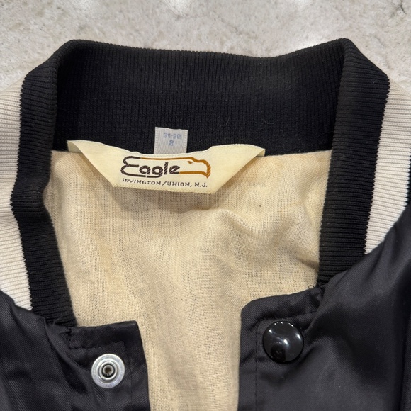 Vintage Retro Varsity Jacket Black Silky Polyester by Eagle USA EUC Women Small - Picture 5 of 9